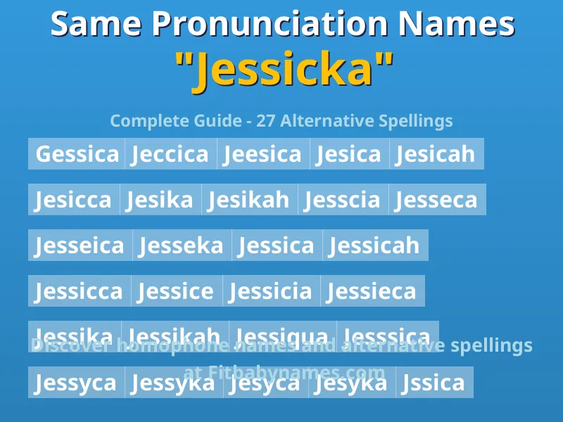 Infographic: Jessicka same pronunciation names, similar names, and homophone names