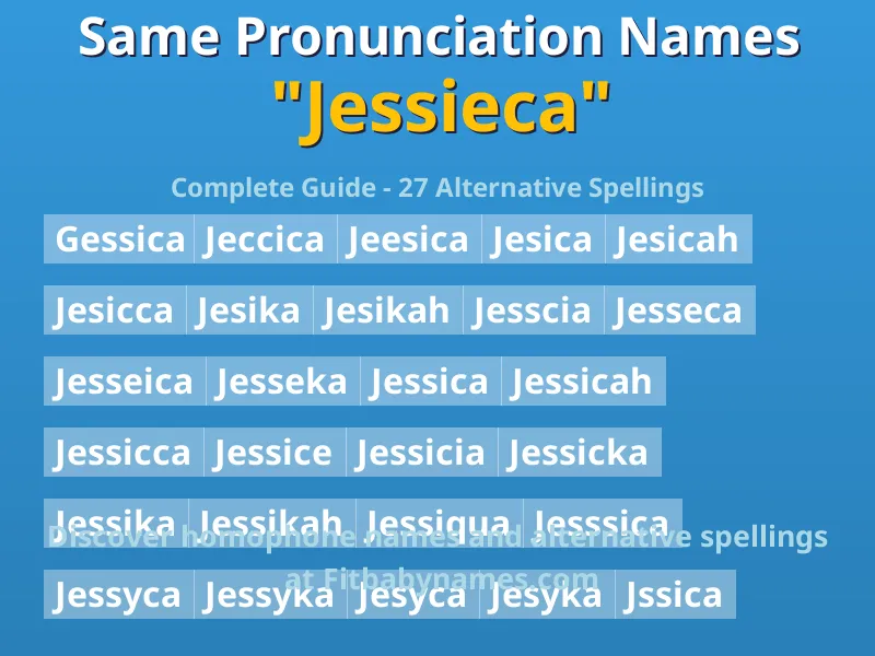 Infographic: Jessieca same pronunciation names, similar names, and homophone names