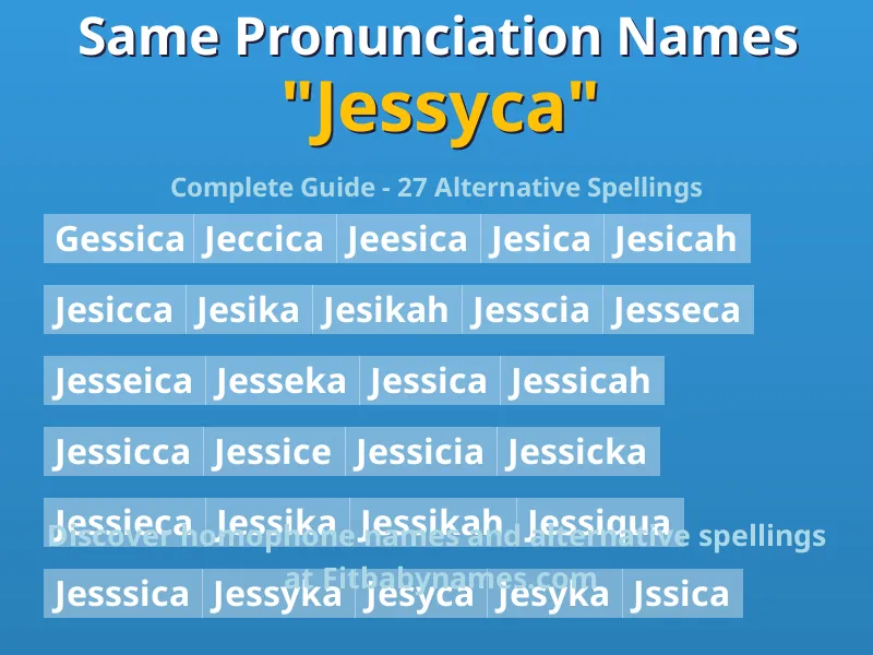 Infographic: Jessyca same pronunciation names, similar names, and homophone names