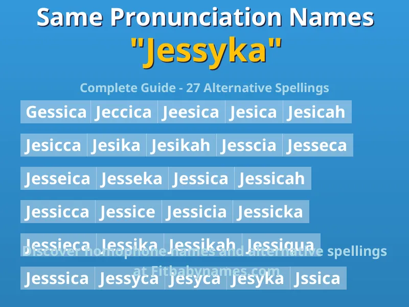 Infographic: Jessyka same pronunciation names, similar names, and homophone names