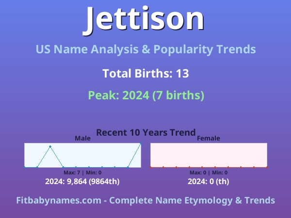 Infographic: Jettison name meaning, origin, and popularity trends in the United States (US baby name analysis chart)