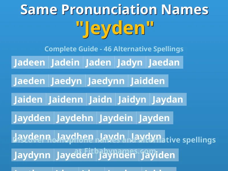 Infographic: Jeyden same pronunciation names, similar names, and homophone names