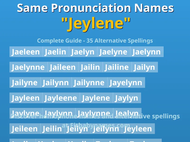 Infographic: Jeylene same pronunciation names, similar names, and homophone names