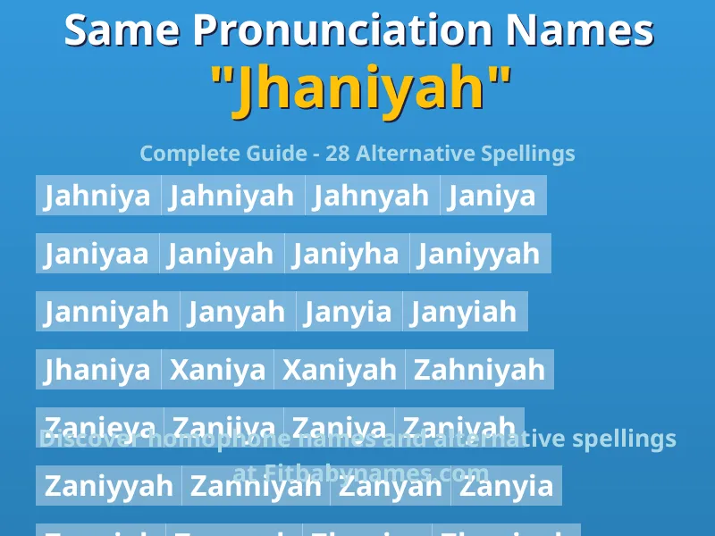 Infographic: Jhaniyah same pronunciation names, similar names, and homophone names