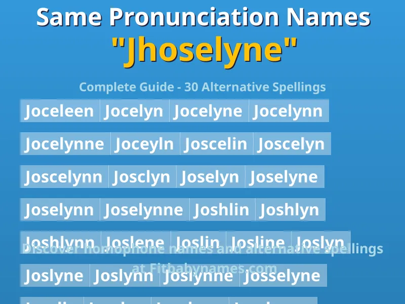 Infographic: Jhoselyne same pronunciation names, similar names, and homophone names