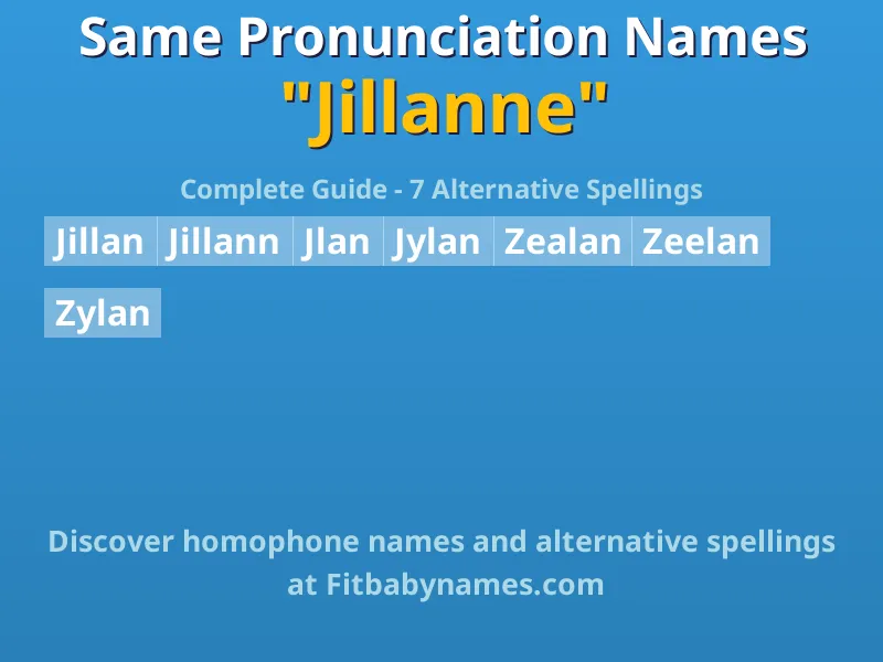 Infographic: Jillanne same pronunciation names, similar names, and homophone names