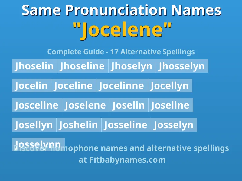 Infographic: Jocelene same pronunciation names, similar names, and homophone names