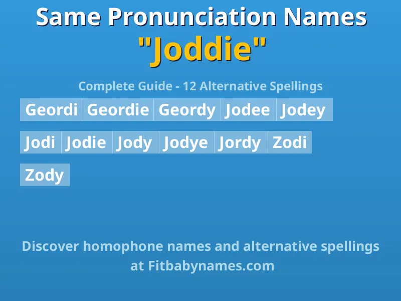 Infographic: Joddie same pronunciation names, similar names, and homophone names