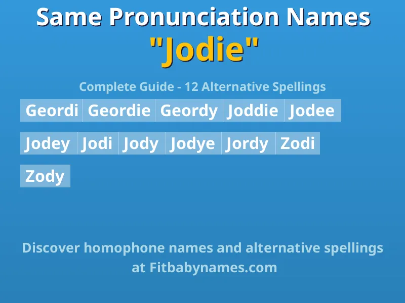 Infographic: Jodie same pronunciation names, similar names, and homophone names