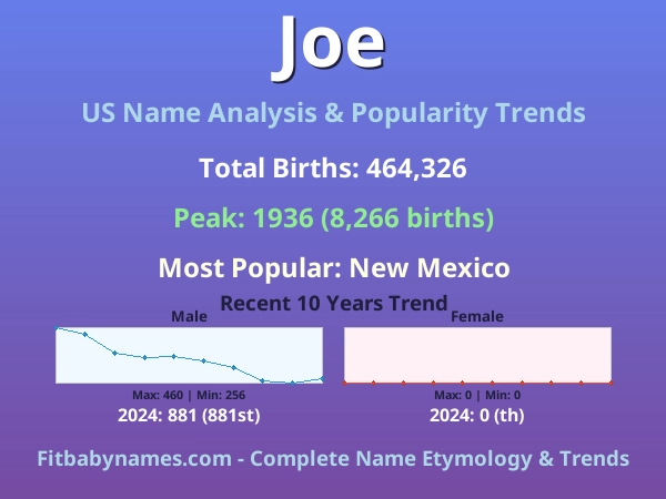 Infographic: Joe name meaning, origin, and popularity trends in the United States (US baby name analysis chart)