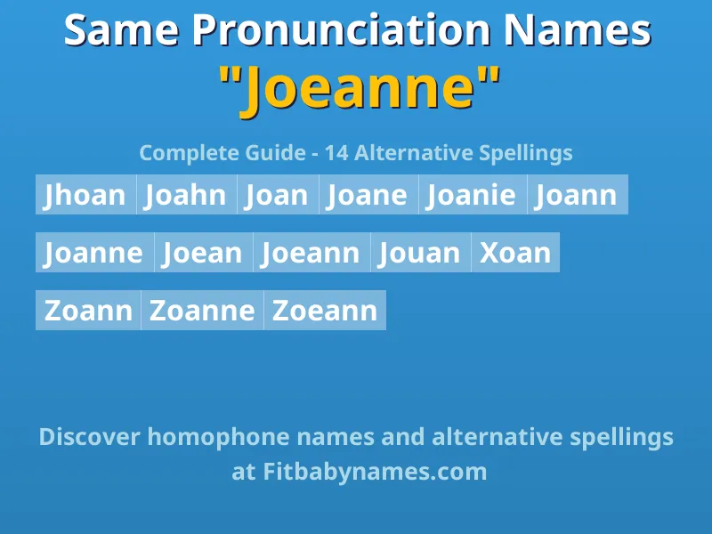 Infographic: Joeanne same pronunciation names, similar names, and homophone names