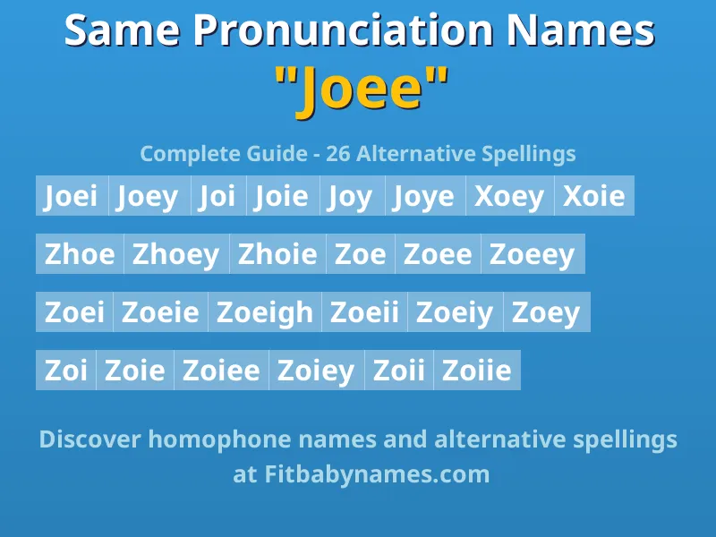 Infographic: Joee same pronunciation names, similar names, and homophone names