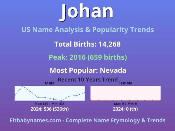 Infographic: Johan name meaning, origin, and popularity trends in the United States (US baby name analysis chart)