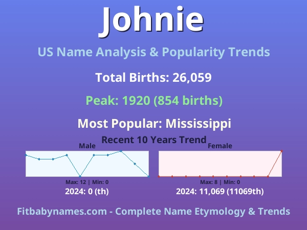 Infographic: Johnie name meaning, origin, and popularity trends in the United States (US baby name analysis chart)