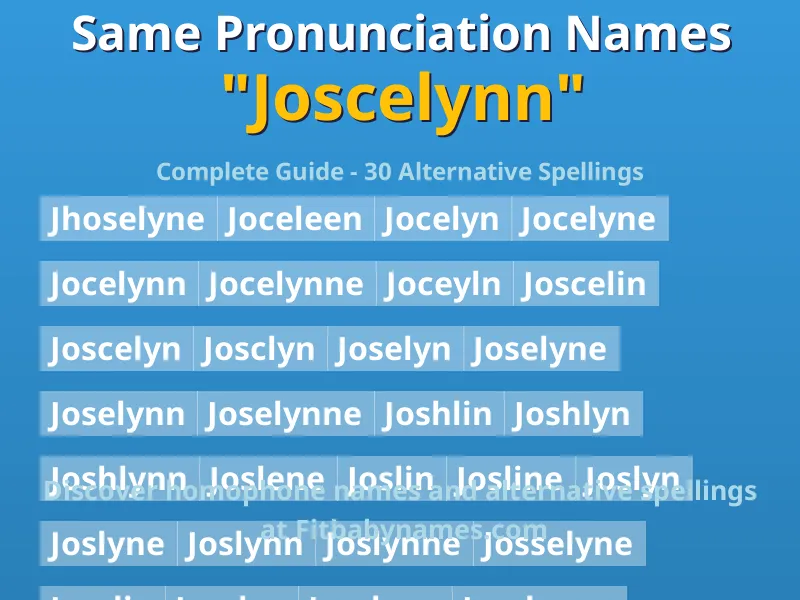Infographic: Joscelynn same pronunciation names, similar names, and homophone names