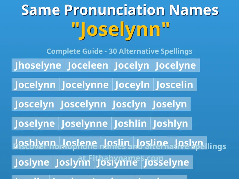 Infographic: Joselynn same pronunciation names, similar names, and homophone names