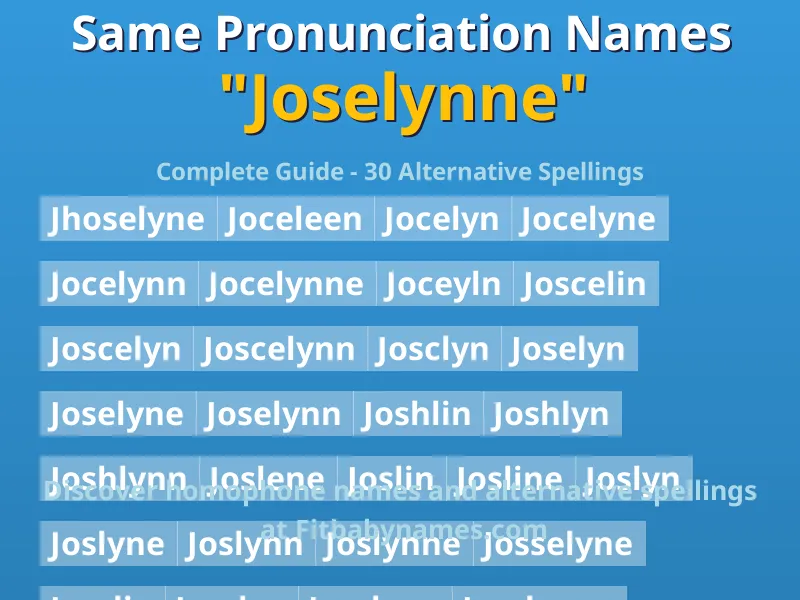Infographic: Joselynne same pronunciation names, similar names, and homophone names