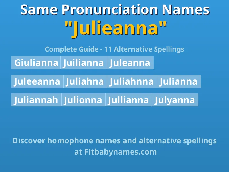 Infographic: Julieanna same pronunciation names, similar names, and homophone names