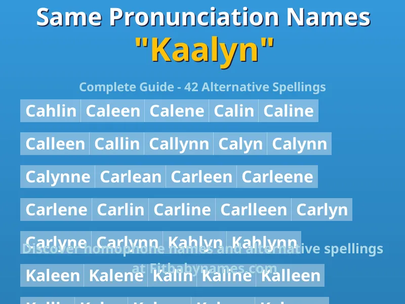 Infographic: Kaalyn same pronunciation names, similar names, and homophone names