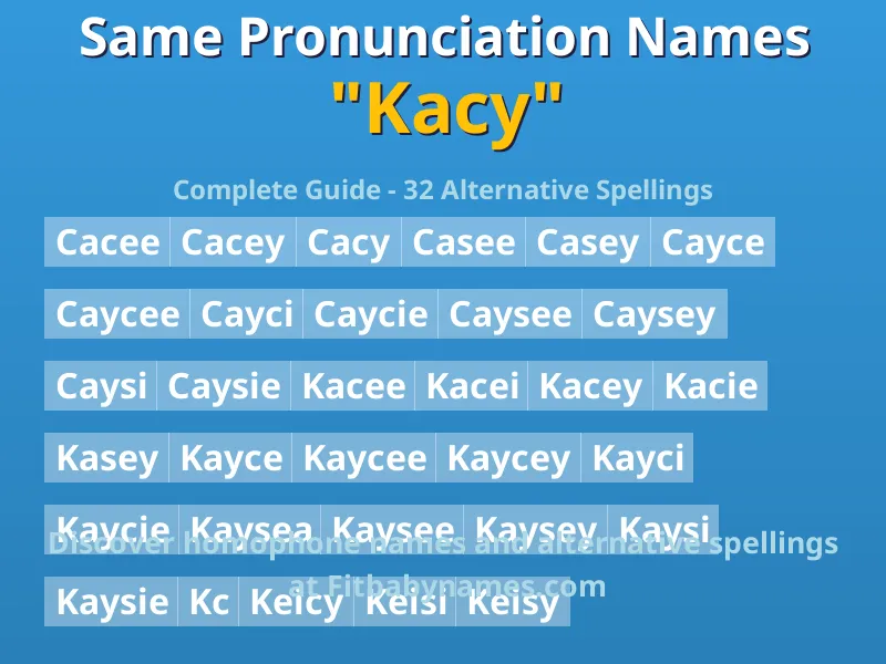 Infographic: Kacy same pronunciation names, similar names, and homophone names
