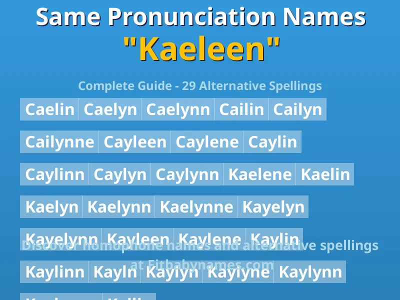 Infographic: Kaeleen same pronunciation names, similar names, and homophone names