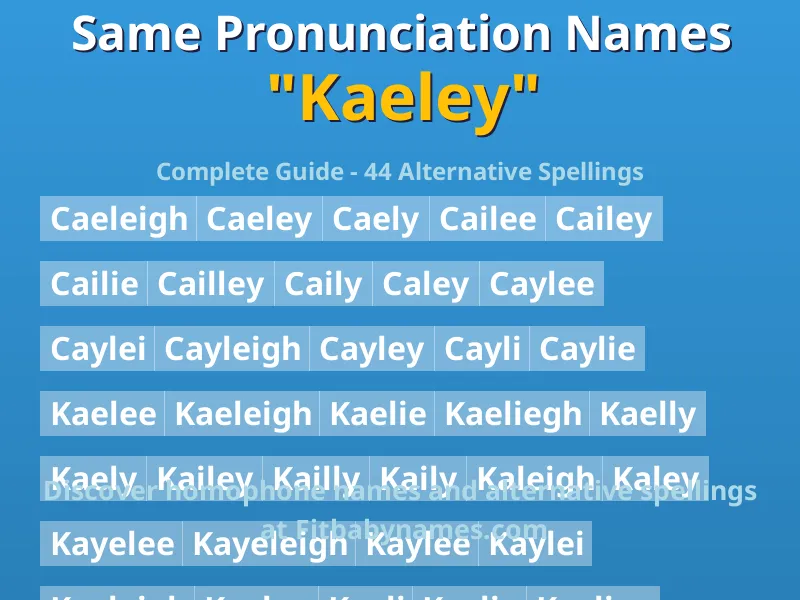 Infographic: Kaeley same pronunciation names, similar names, and homophone names