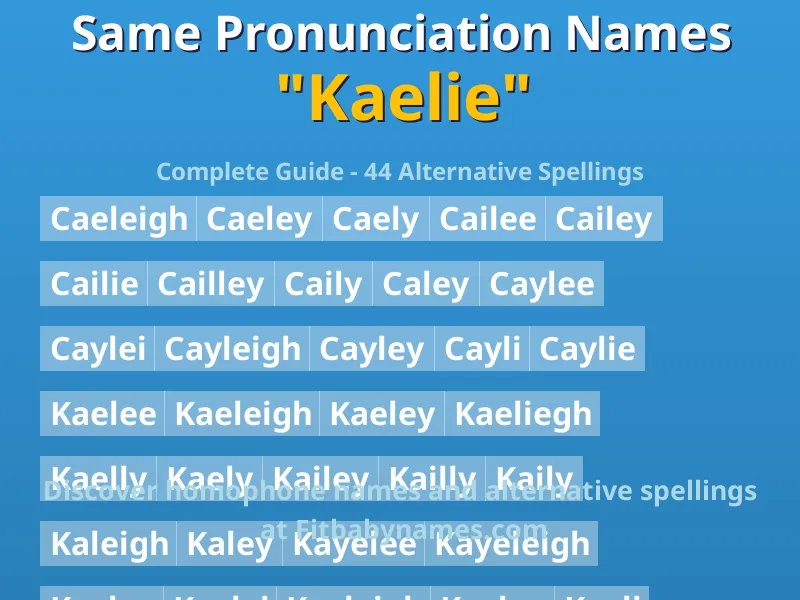 Infographic: Kaelie same pronunciation names, similar names, and homophone names