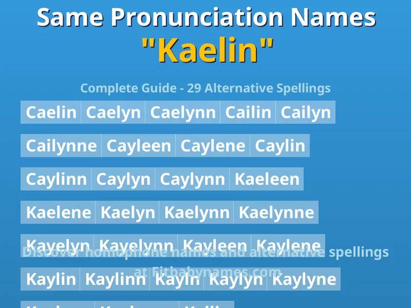 Infographic: Kaelin same pronunciation names, similar names, and homophone names
