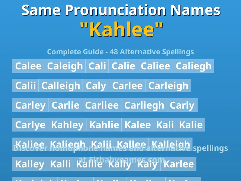 Infographic: Kahlee same pronunciation names, similar names, and homophone names