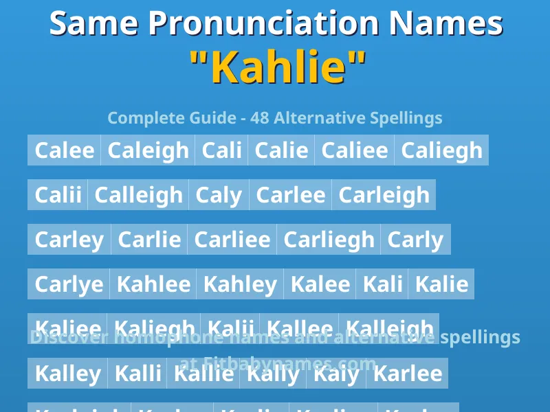 Infographic: Kahlie same pronunciation names, similar names, and homophone names