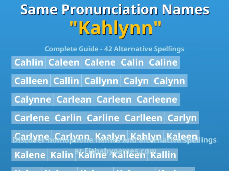 Infographic: Kahlynn same pronunciation names, similar names, and homophone names