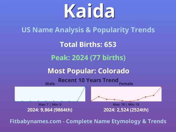 Infographic: Kaida name meaning, origin, and popularity trends in the United States (US baby name analysis chart)