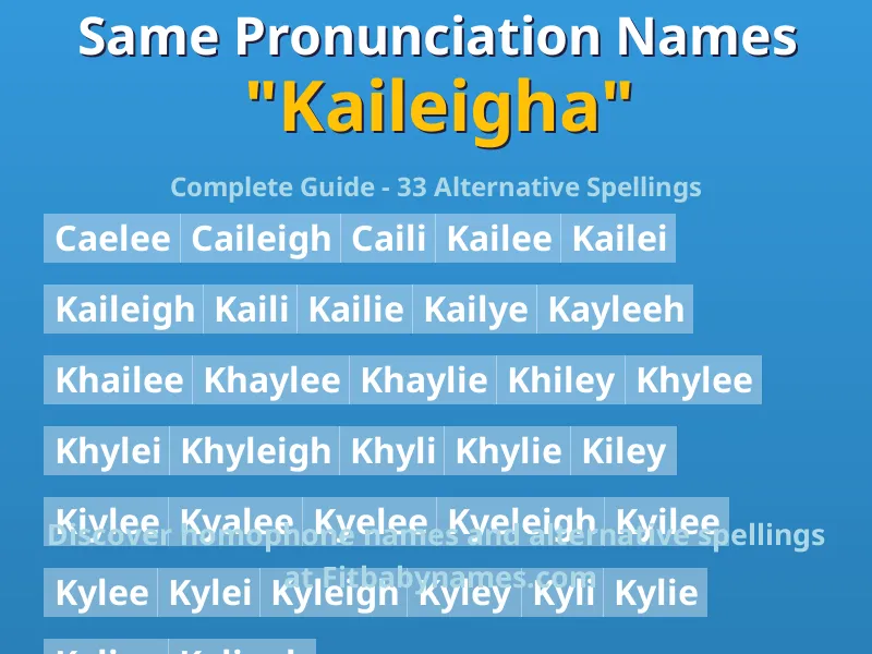 Infographic: Kaileigha same pronunciation names, similar names, and homophone names