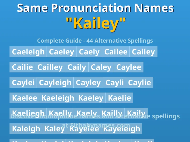 Infographic: Kailey same pronunciation names, similar names, and homophone names