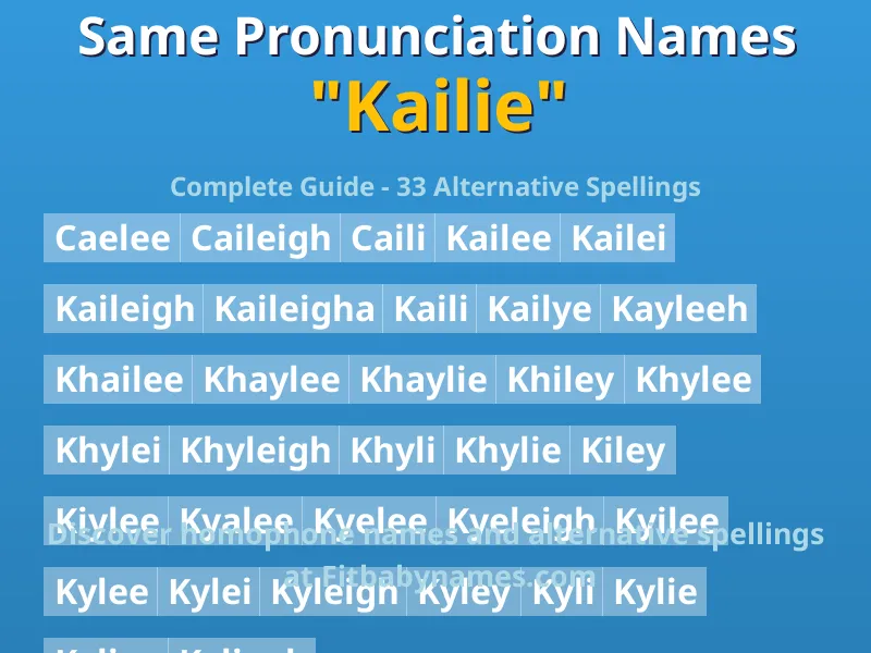 Infographic: Kailie same pronunciation names, similar names, and homophone names