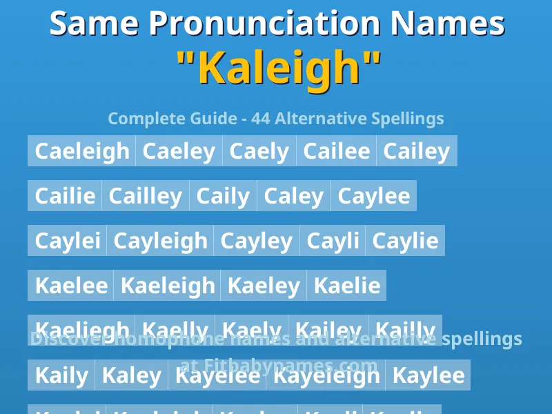 Infographic: Kaleigh same pronunciation names, similar names, and homophone names