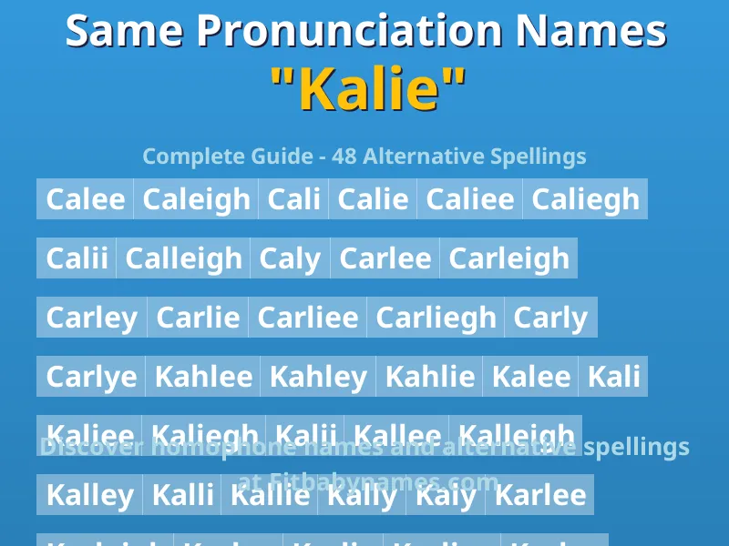 Infographic: Kalie same pronunciation names, similar names, and homophone names