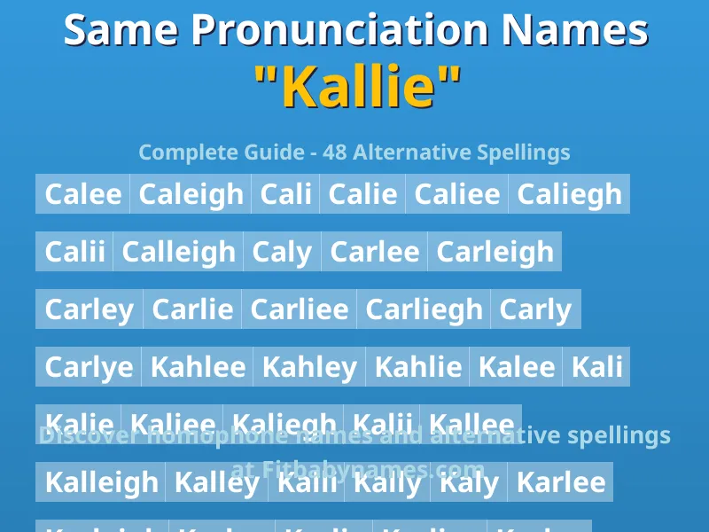 Infographic: Kallie same pronunciation names, similar names, and homophone names