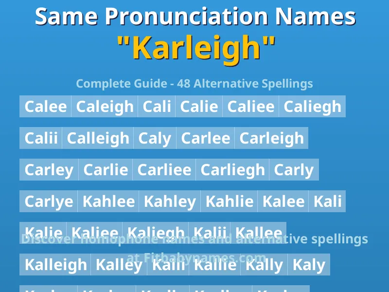 Infographic: Karleigh same pronunciation names, similar names, and homophone names