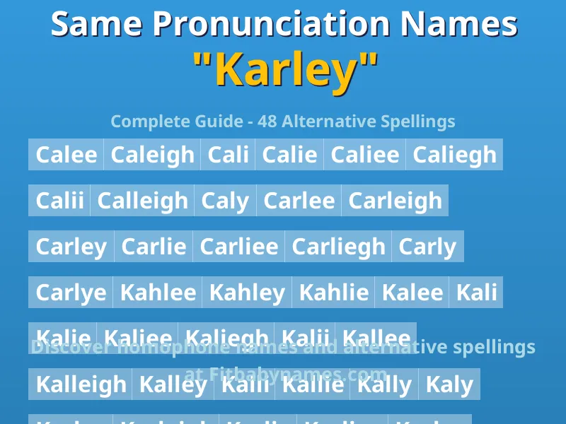 Infographic: Karley same pronunciation names, similar names, and homophone names