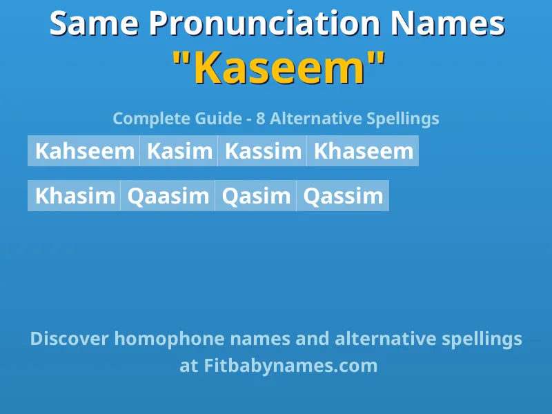 Infographic: Kaseem same pronunciation names, similar names, and homophone names
