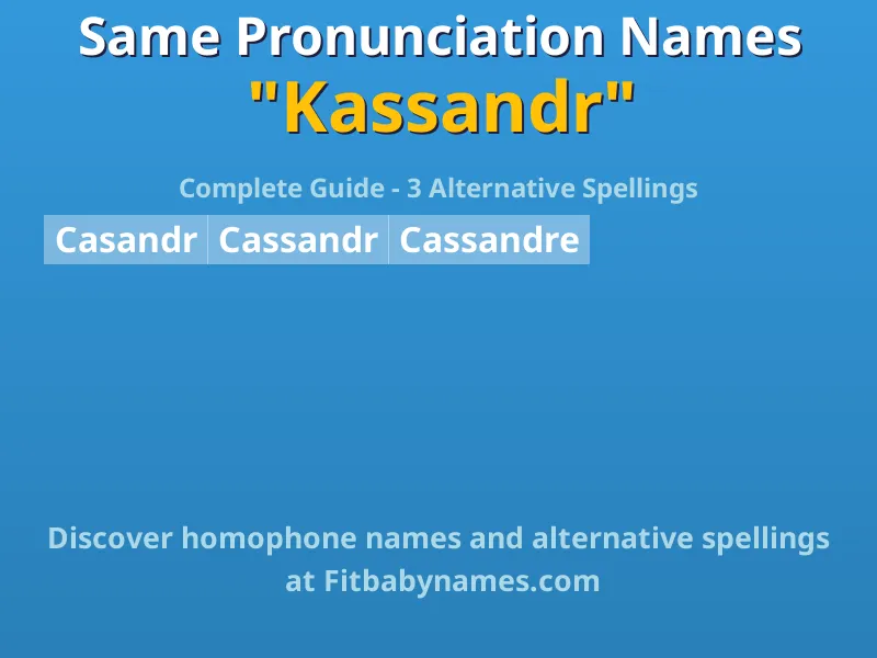 Infographic: Kassandr same pronunciation names, similar names, and homophone names