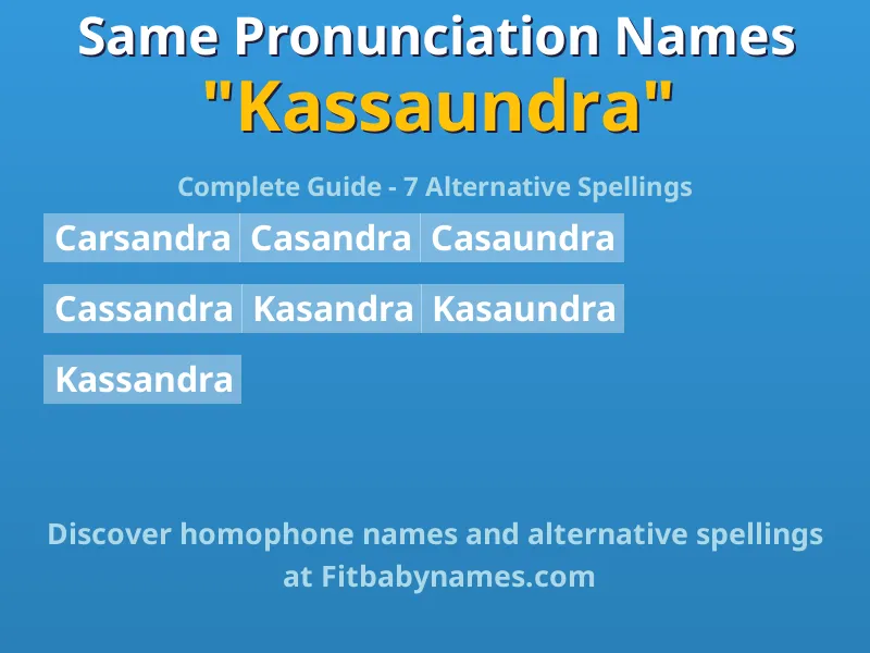 Infographic: Kassaundra same pronunciation names, similar names, and homophone names