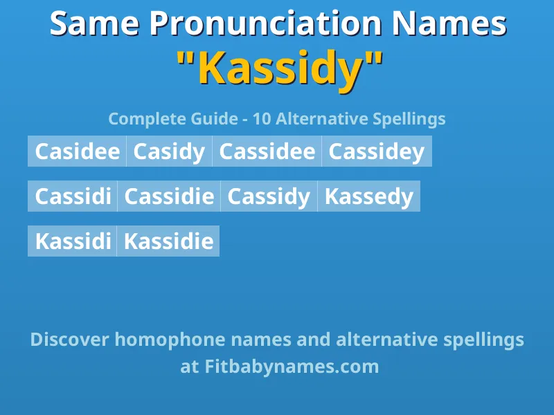 Infographic: Kassidy same pronunciation names, similar names, and homophone names