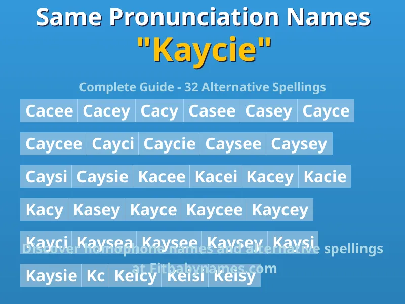 Infographic: Kaycie same pronunciation names, similar names, and homophone names