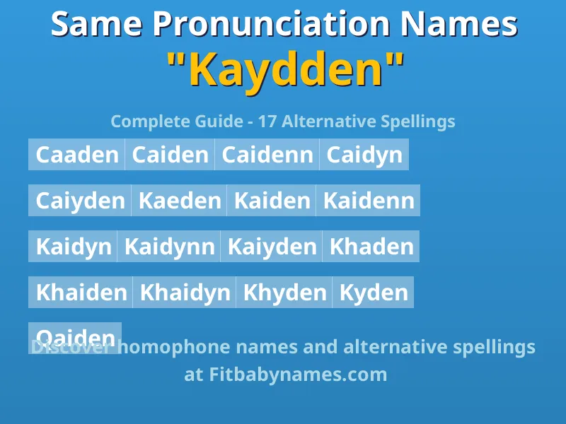Infographic: Kaydden same pronunciation names, similar names, and homophone names