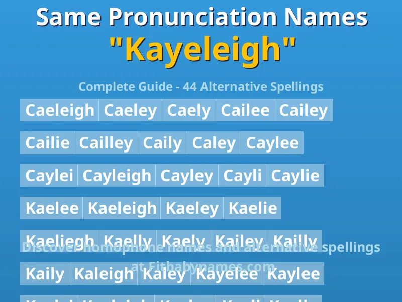 Infographic: Kayeleigh same pronunciation names, similar names, and homophone names