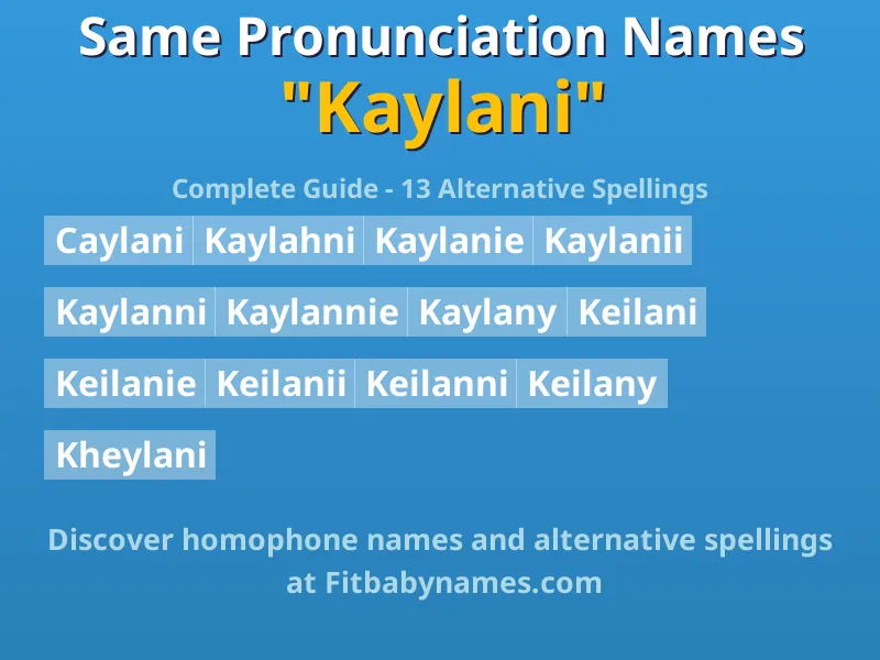 Infographic: Kaylani same pronunciation names, similar names, and homophone names