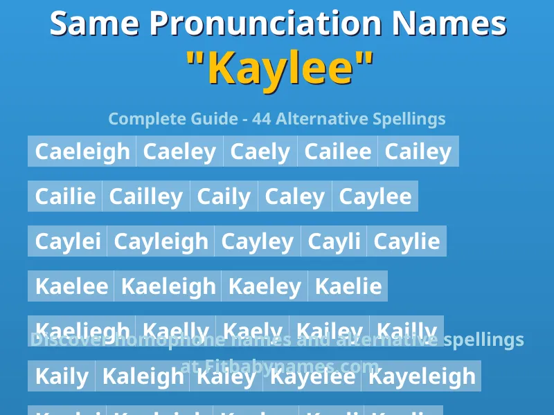 Infographic: Kaylee same pronunciation names, similar names, and homophone names