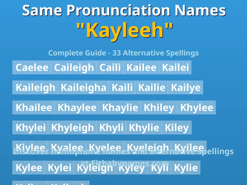 Infographic: Kayleeh same pronunciation names, similar names, and homophone names